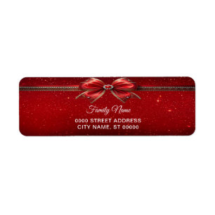 Red Bow with Pearls and Jewels Return Address Label