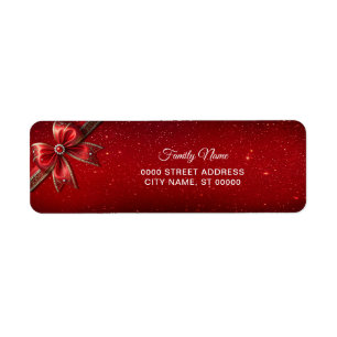 Red Bow with Pearls and Jewels Return Address Label