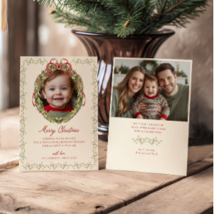 Red Bow Wreath Photo  Holiday Card