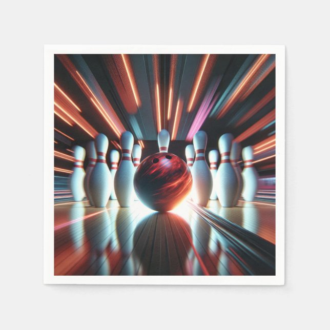Red Bowling Ball and Pins Napkin (Front)
