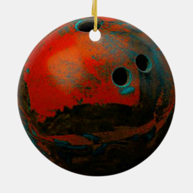 Red Bowling Ball Customise It Ceramic Ornament (Back)