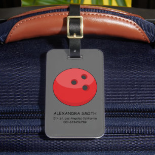Red Bowling Ball Personalise Luggage Tag