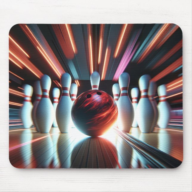 Red Bowling Ball With Pins Mouse Pad (Front)