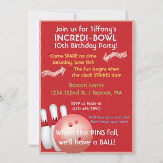 Red Bowling Birthday Invitation
