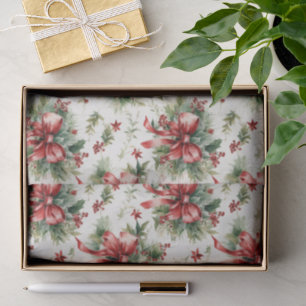 Red Bows and Holly Leaves Tissue Paper