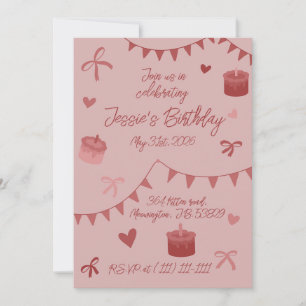 Red Bows, cakes and hearts  Invitation