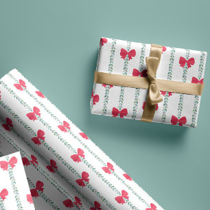 Red Bows & Garland Pattern For Christmas Gifts Wrapping Paper