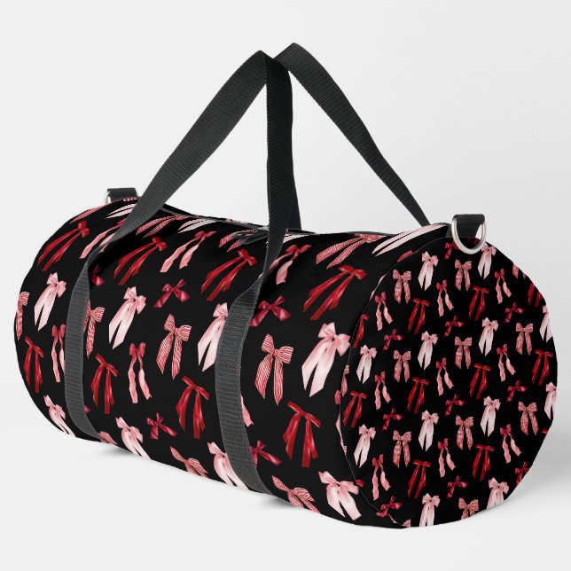 Red bows on black background  duffle bag (Left Corner)