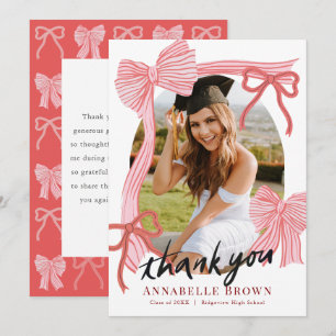 Red Bows Photo Graduation Thank You Card