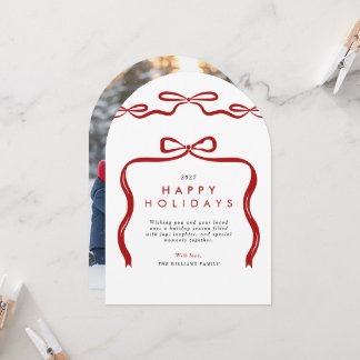 Red Bows Ribbon Arch Christmas Holiday Photo Card