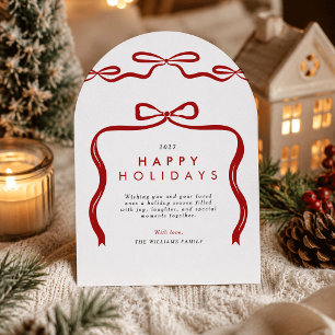 Red Bows Ribbon Arch Christmas Holiday Photo Card