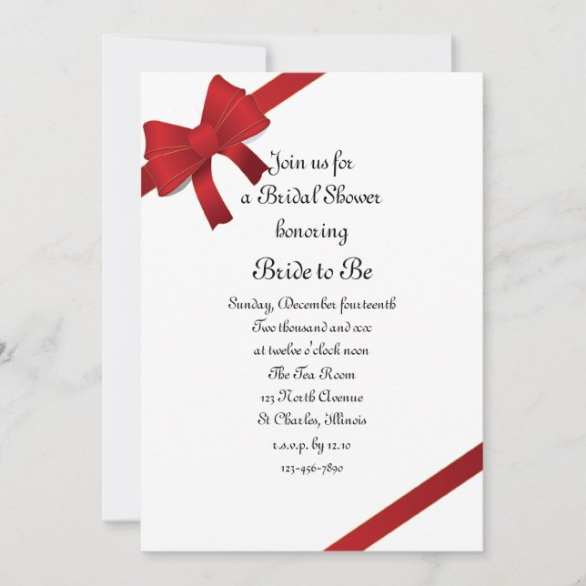 Red Bows Winter Bridal Shower Invitation (Front)