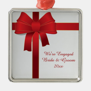 Red Bows Winter Engagement Metal Ornament