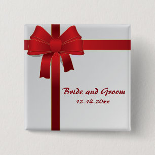 Red Bows Winter Wedding 15 Cm Square Badge