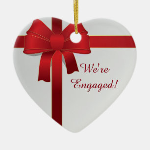 Red Bows Winter We're Engaged Ceramic Ornament