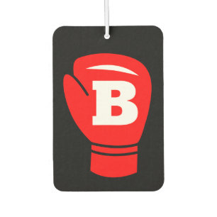 Red boxing glove with custom monogram hanging car car air freshener