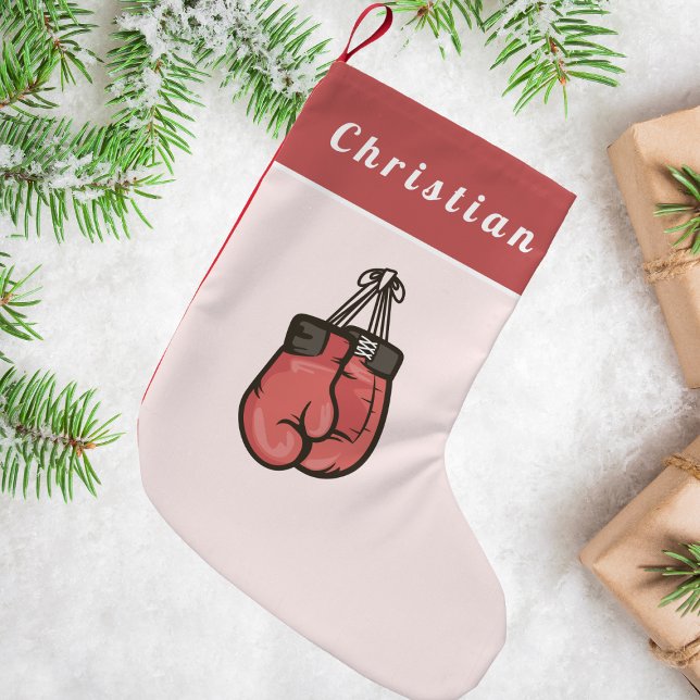 Red Boxing Gloves Boxer Athletic Coach Kids Name Small Christmas Stocking (Creator Uploaded)