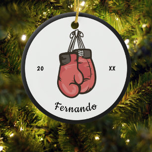 Red Boxing Gloves Competitive Boxer Name & Year  Ceramic Ornament