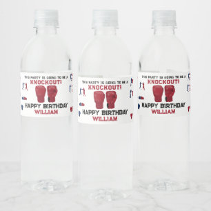 Red Boxing Gloves Kids Birthday Party Knockout Water Bottle Label