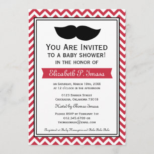 Red Boy Moustache Chevron Baby Shower Invitation