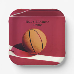 Red Boys Birthday Party Basketball  Paper Plate