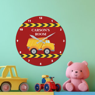 Red Boys Room Dump Truck Custom Kids Bedroom Large Clock