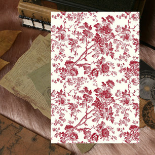 Red Branches Floral French Vintage Decoupage Tissue Paper