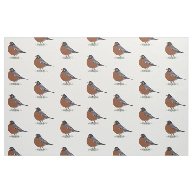 Red Breasted American Robin Digitally Drawn Bird Fabric (Fat Quarter)