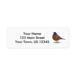 Red Breasted American Robin Digitally Drawn Bird Return Address Label