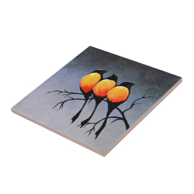 Red-breasted Black Birds - Drawing Art Collection Ceramic Tile (Side)