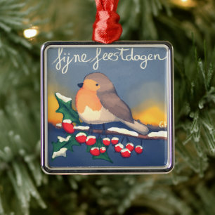 Red-breasted, fine holidays metal ornament
