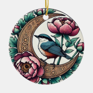 Red Breasted Nuthatch Bird Ceramic Ornament