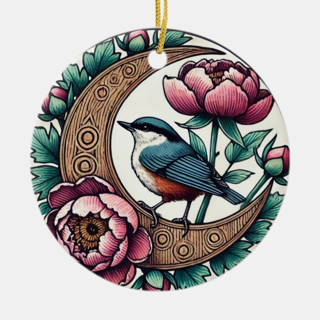 Red Breasted Nuthatch Bird                         Ceramic Ornament (Front)
