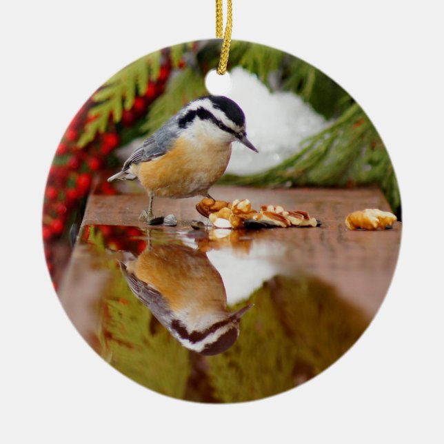 Red-breasted Nuthatch Ceramic Tree Decoration (Front)