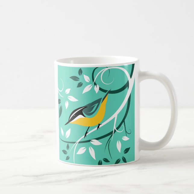  Red Breasted Nuthatch On Teal Coffee Mug (Right)