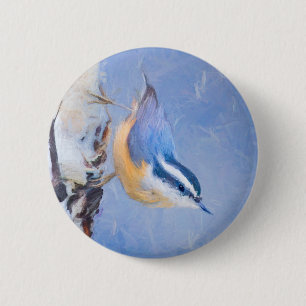 Red-Breasted Nuthatch Painting Original Bird Art 6 Cm Round Badge