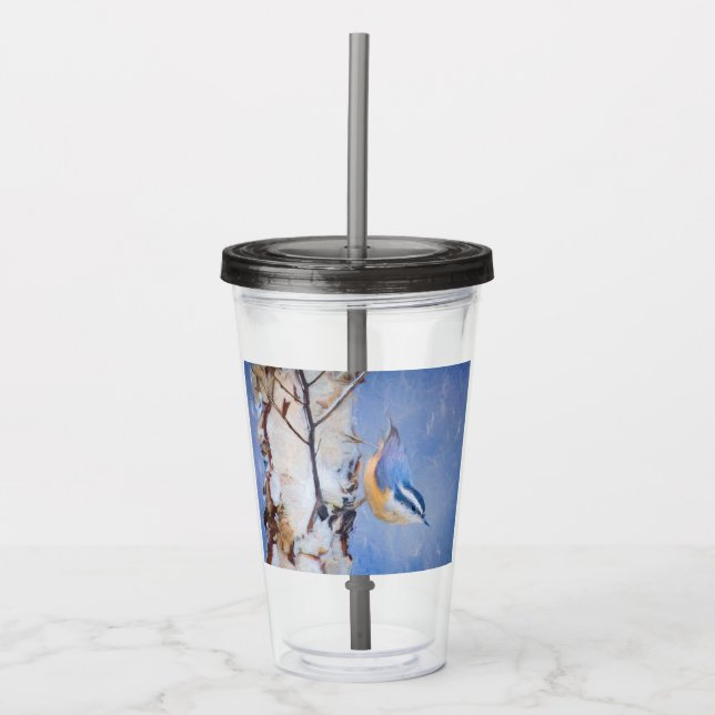 Red-Breasted Nuthatch Painting Original Bird Art Acrylic Tumbler (Front)