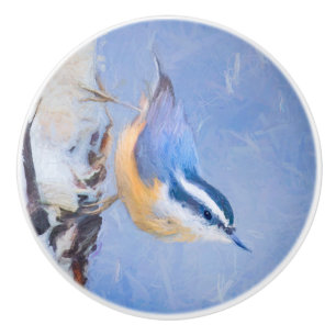 Red-Breasted Nuthatch Painting Original Bird Art Ceramic Knob