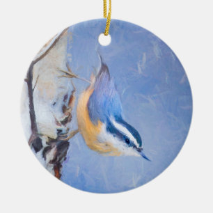 Red-Breasted Nuthatch Painting Original Bird Art Ceramic Ornament