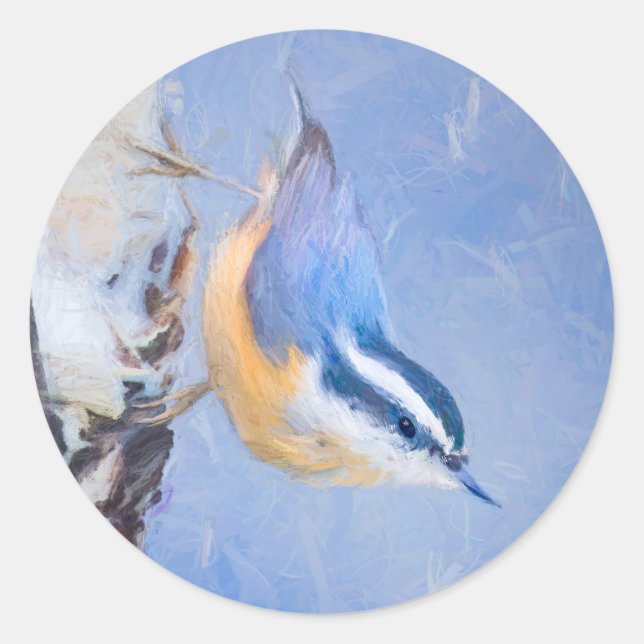 Red-Breasted Nuthatch Painting Original Bird Art Classic Round Sticker (Front)