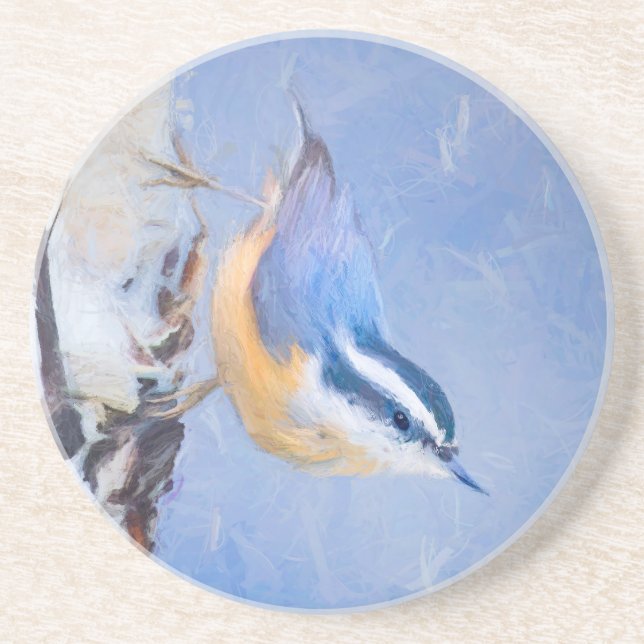 Red-Breasted Nuthatch Painting Original Bird Art Coaster (Front)