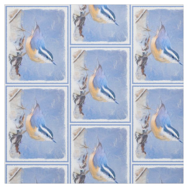 Red-Breasted Nuthatch Painting Original Bird Art Fabric (Swatch)