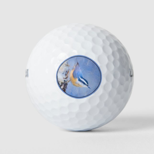 Red-Breasted Nuthatch Painting Original Bird Art Golf Balls (Front)