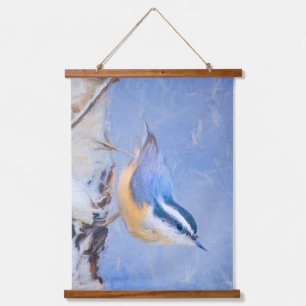 Red-Breasted Nuthatch Painting Original Bird Art Hanging Tapestry