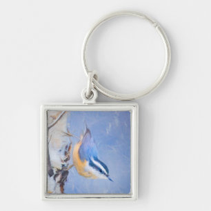 Red-Breasted Nuthatch Painting Original Bird Art Key Ring