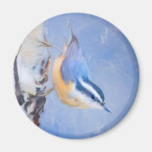 Red-Breasted Nuthatch Painting Original Bird Art Magnet