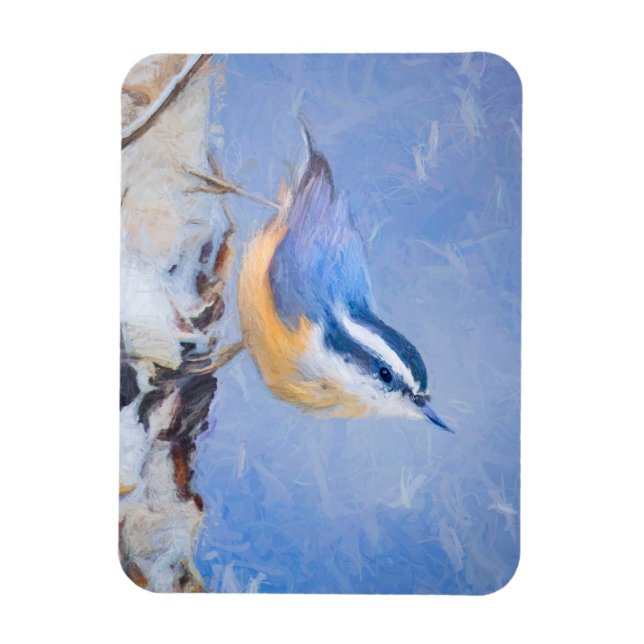 Red-Breasted Nuthatch Painting Original Bird Art Magnet (Vertical)