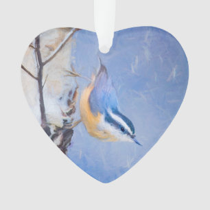 Red-Breasted Nuthatch Painting Original Bird Art Ornament