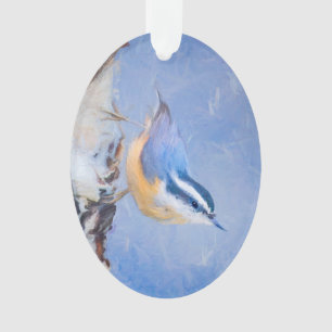 Red-Breasted Nuthatch Painting Original Bird Art Ornament
