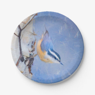 Red-Breasted Nuthatch Painting Original Bird Art Paper Plate